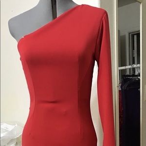 LIKE NEW custom red 1-shoulder knee-length dress
